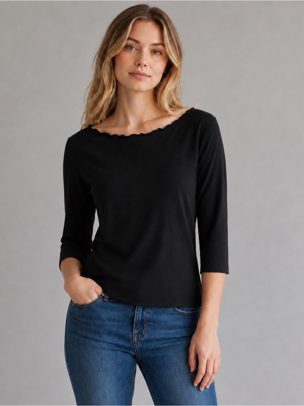 Vince Black 3/4 Sleeve Rayon Raw Hem Top Women’s Medium